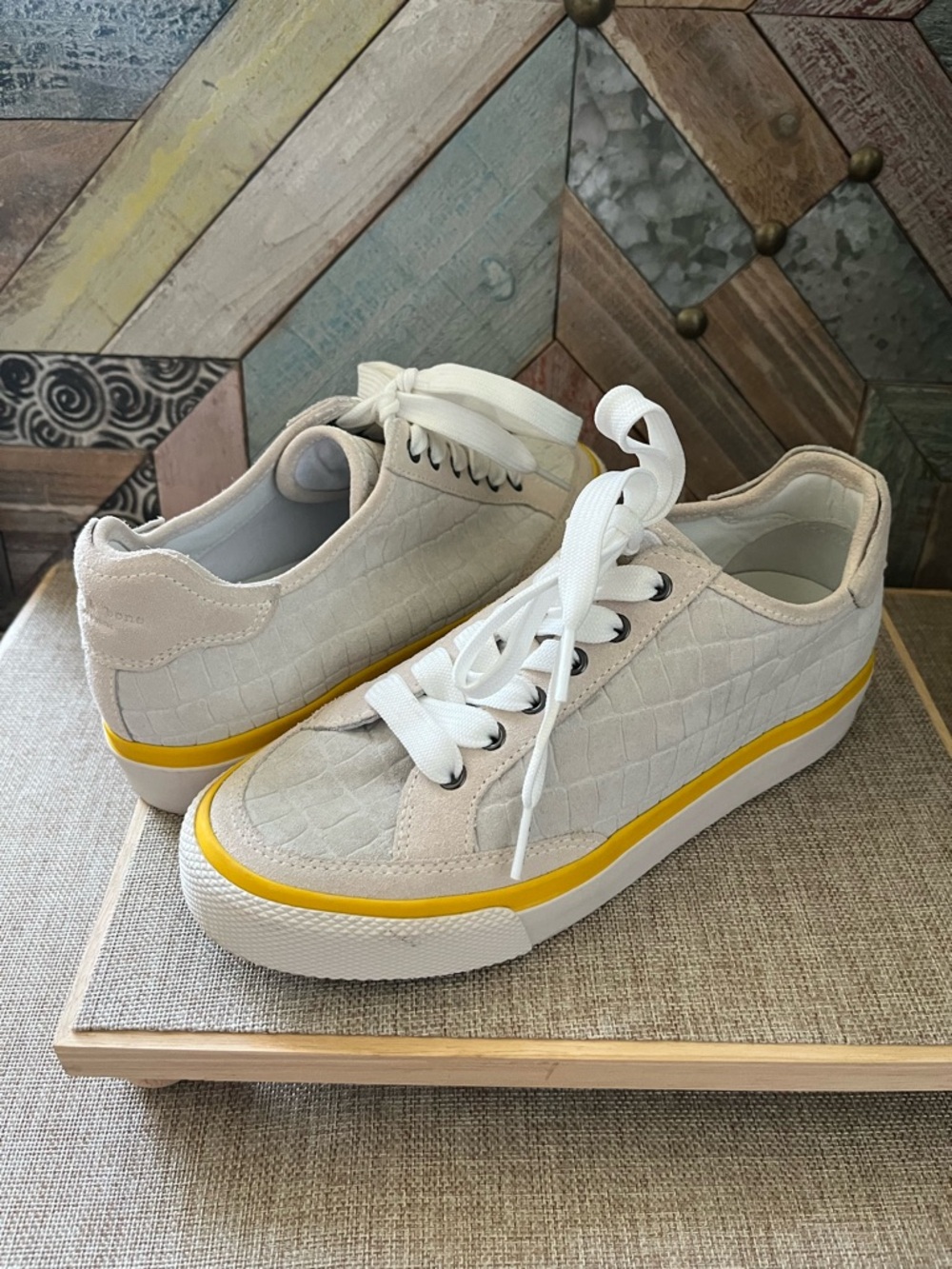 rag & bone Cream White Sneakers with Yellow Accent